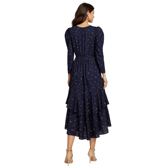 Joie Miraly Dragonfly Print Wrap Midi Dress Navy Blue Medium - Picture 2 of 10